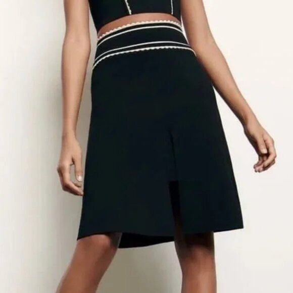 SANDRO Anna Scalloped Black & White A-Line Skirt.  SZ 3 - Picture 1 of 8